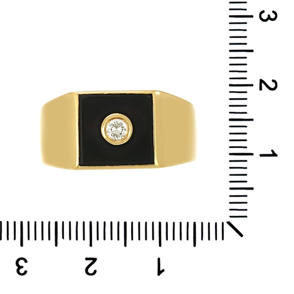 Herrenring, 18K, Gelbgold, Onyx, Brillant