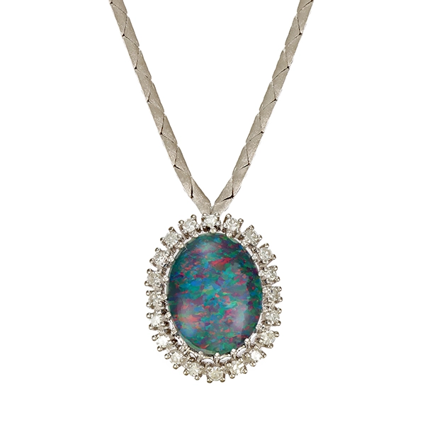 Collier, 14K, Weißgold, Opaltriplette, Brillanten