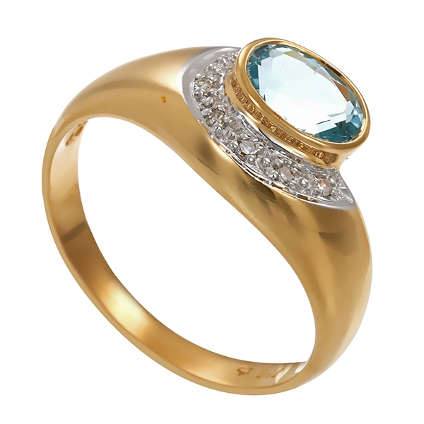 Ring, 18K, Gelb-/Weißgold, Topas blau, Diamant