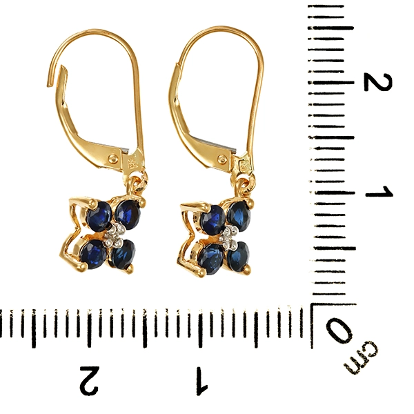 Ohrhänger, 14K, Gelbgold, Saphire, Diamanten