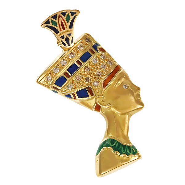 Anhänger, 18K, Gelbgold, Brillanten, Emaille, Nofretete