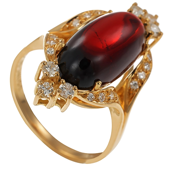 Ring, 18K, Gelbgold, Granat, Brillanten