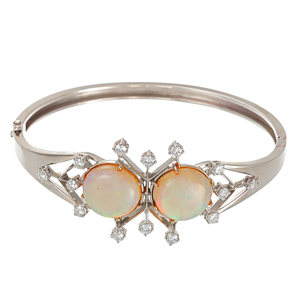 Armreif, 14K, Gelbgold, Opal, Brillanten 1,00 ct