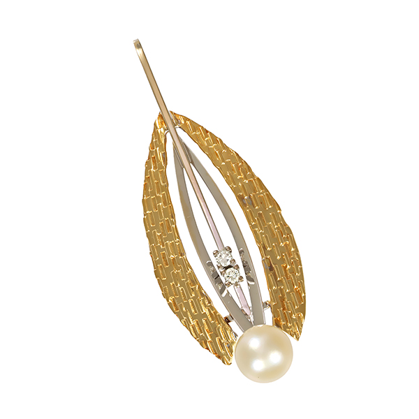 Anhänger, 14K, Gelb-/Weißgold, Brillanten, Perle