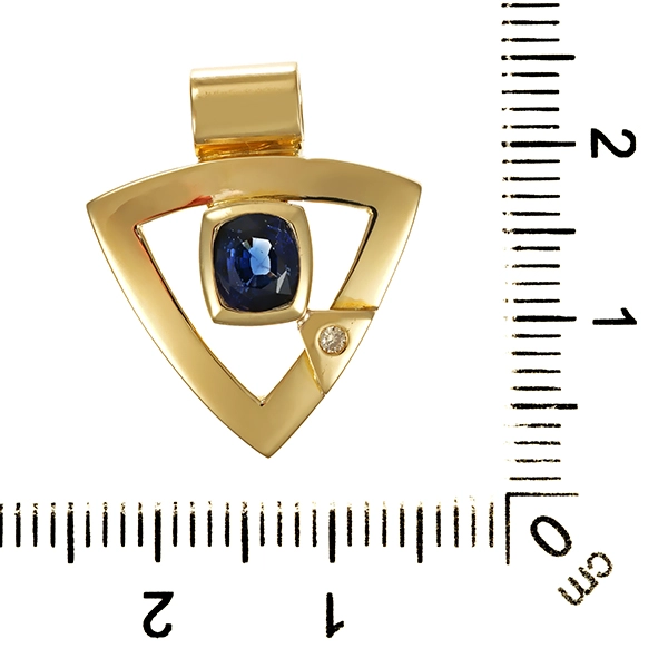 Anhänger, 14K, Gelbgold, Saphir, Brillant