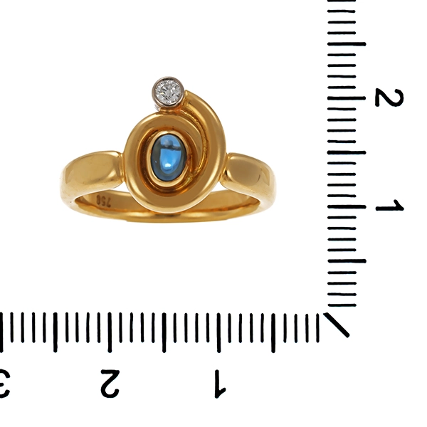 Ring, 18K, Gelbgold, Saphir, Brillant