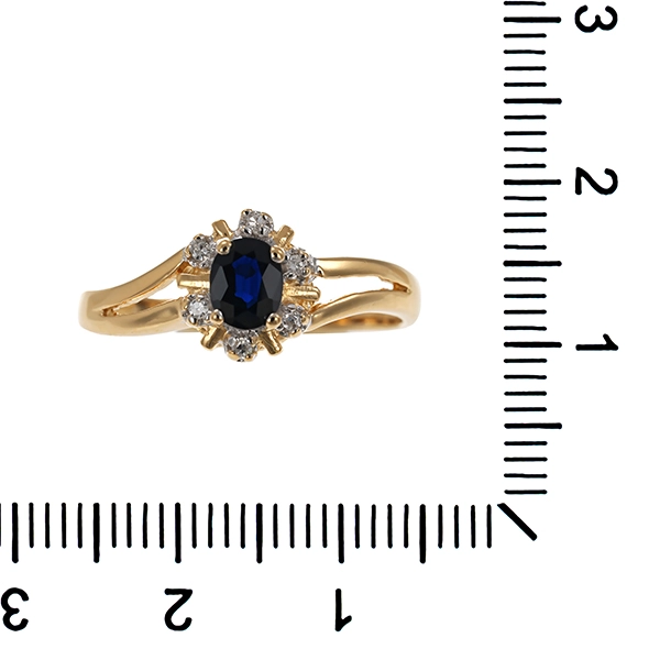Ring, 14K, Gelbgold, Saphir, Diamanten