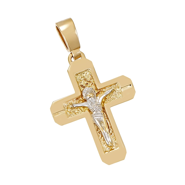 Anhänger, 14K, Gelb-/Weißgold, Kruzifix, Kreuz