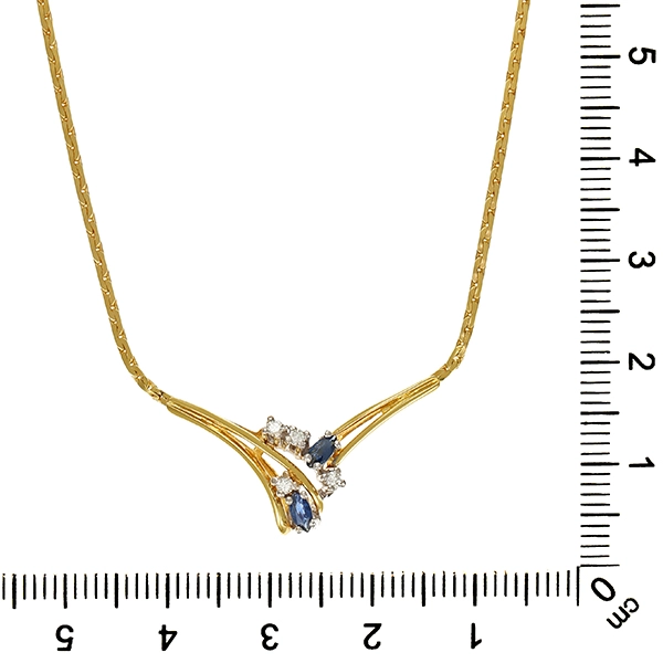 Collier, 14K, Gelb-/Weißgold, Brillanten, Saphir