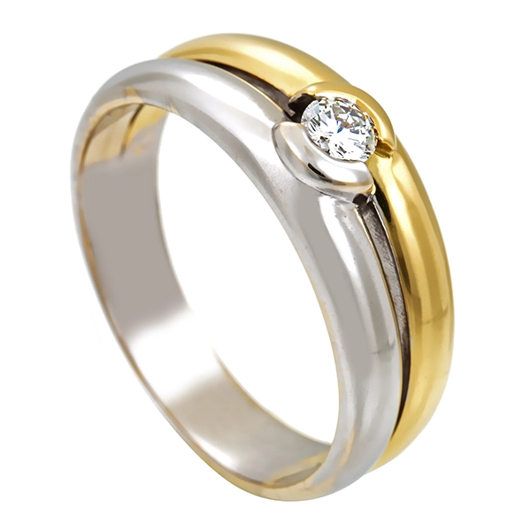 Herrenring, 18K, Gelb-/Weißgold, Brillant 0,25 ct