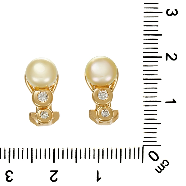 Ohrclipse, 14K, Gelbgold, Perlen, Brillanten