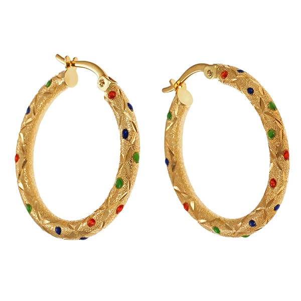 Creolen, 14K, Gelbgold, Emaille