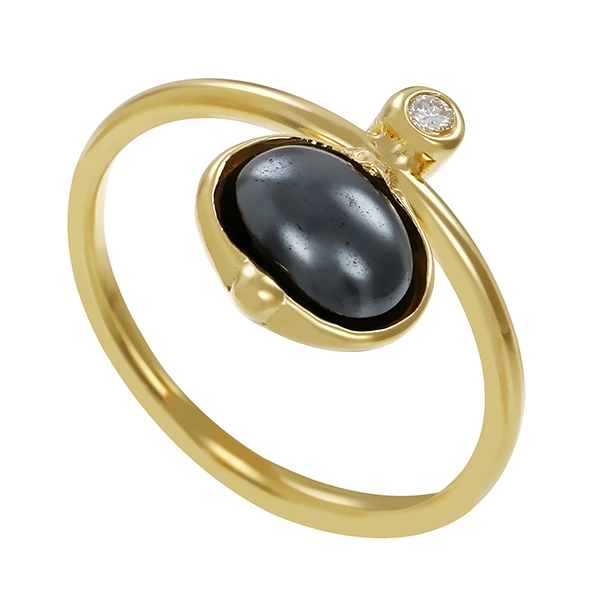 Ring, 14K, Gelbgold, Haematit, Brillant