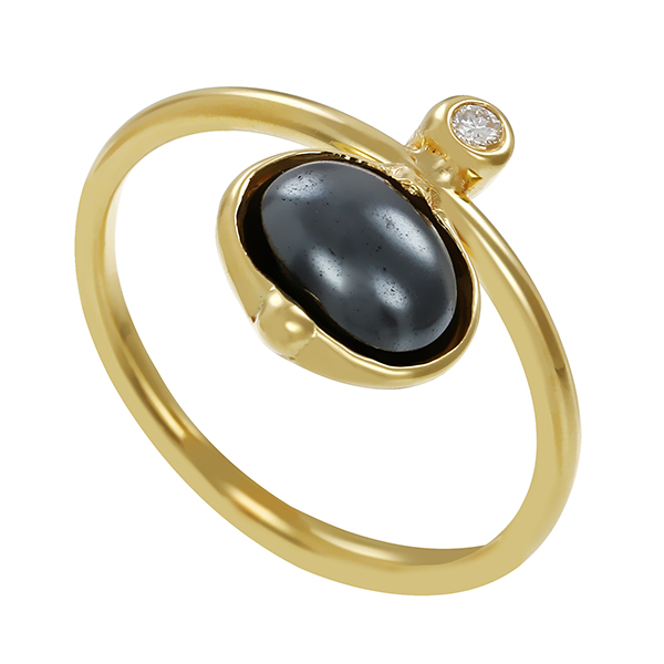 Ring, 14K, Gelbgold, Haematit, Brillant