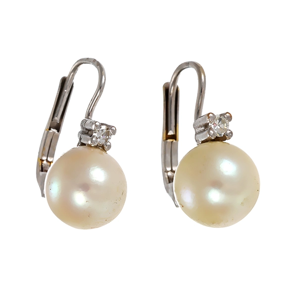 Ohrhänger, 14K, Weißgold, Perle, Diamanten