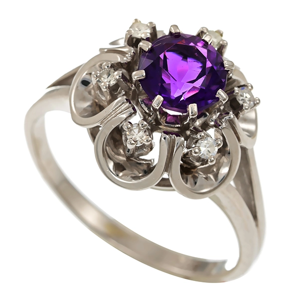 Ring, 14K, Weißgold, Amethyst, Diamanten