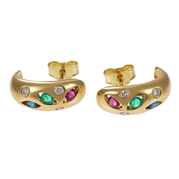 Ohrstecker, 14K, Gelbgold, Smaragd, Rubin, Saphir
