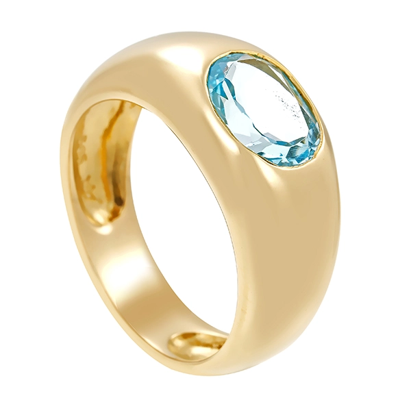 Ring, 14K, Gelbgold, Topas blau