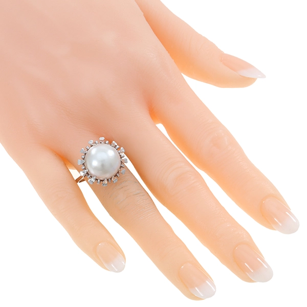 Ring, 14K, Weißgold, Perle