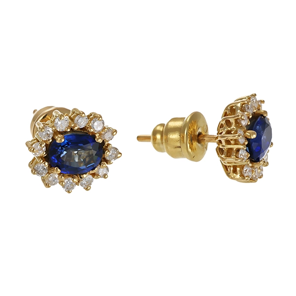 Ohrringe, 18K, Gelbgold, Brillant, Saphir