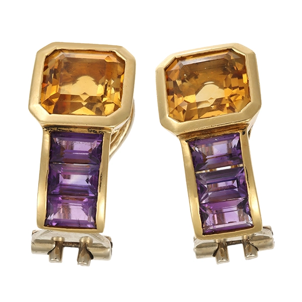 Ohrclipse, 18K, Gelbgold, Citrin, Amethyst
