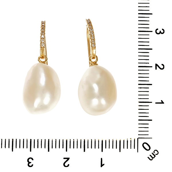 Ohrhänger, 14K, Gelbgold, Perlen, Brillanten