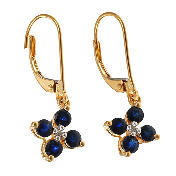 Ohrhänger, 14K, Gelbgold, Saphire, Diamanten