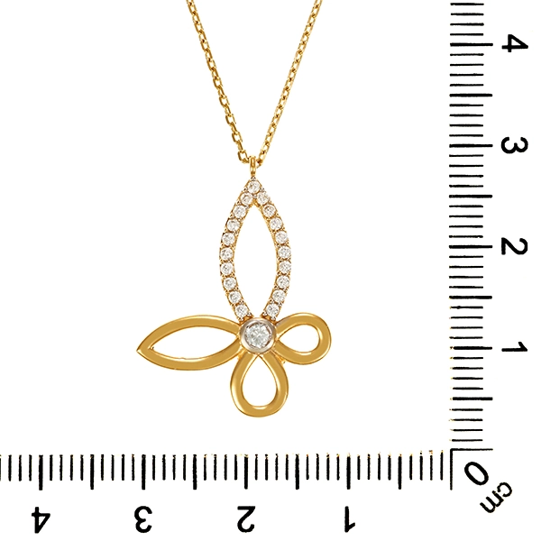 Collier, 14K, Gelbgold, Zirkonia, Schmetterling