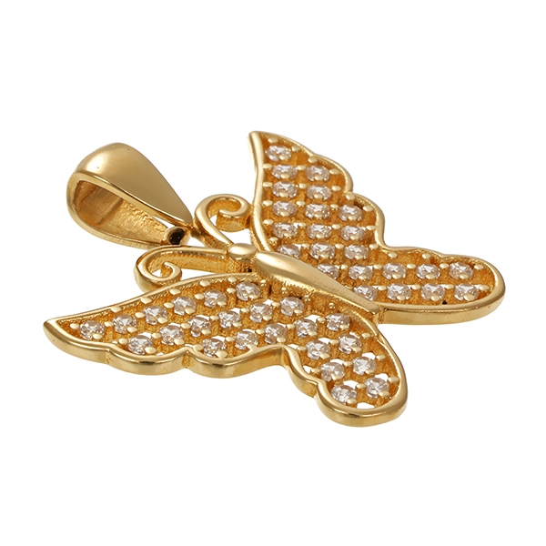 Anhänger, 14K, Gelbgold, Zirkonia, Schmetterling