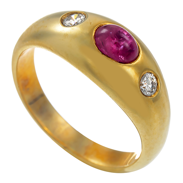 Ring, 14K, Gelbgold, Rubin, Brillanten