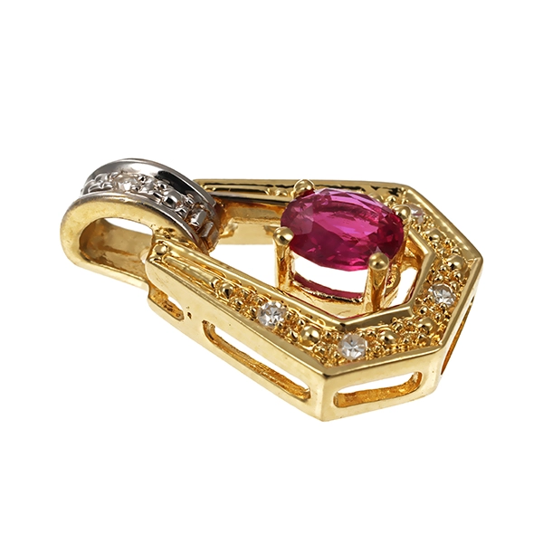 Anhänger, 14K, Gelb-/Weißgold, Rubin, Diamanten