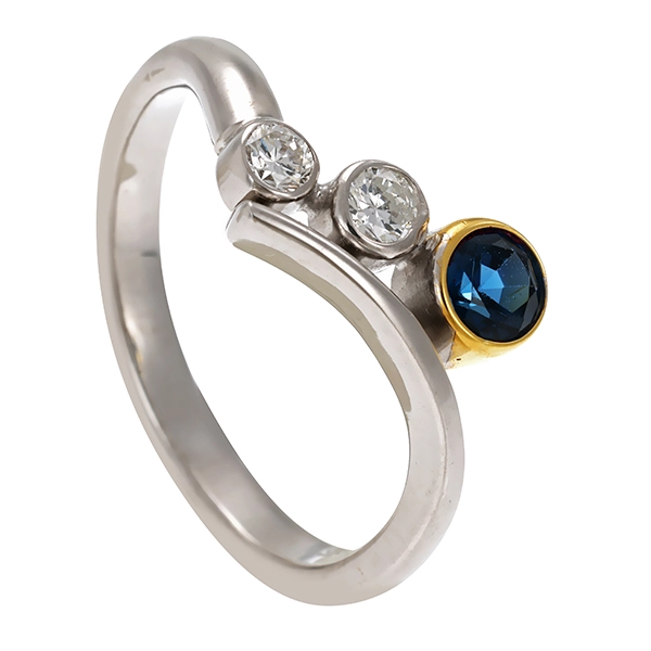 Ring, 14K, Gelb-/Weißgold, Saphir, Brillanten