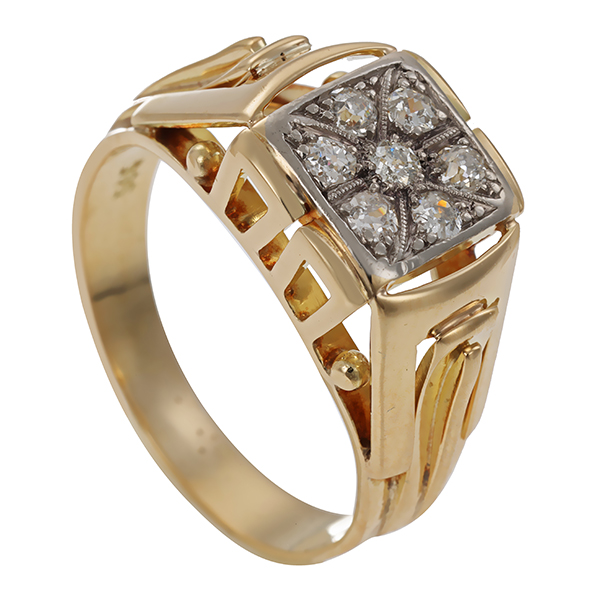 Herrenring, 14K, Gelb-/Weißgold, Diamanten