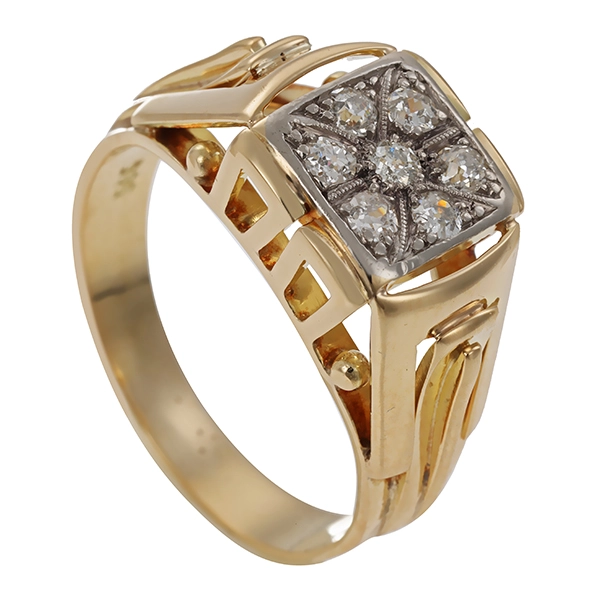 Herrenring, 14K, Gelb-/Weißgold, Diamanten