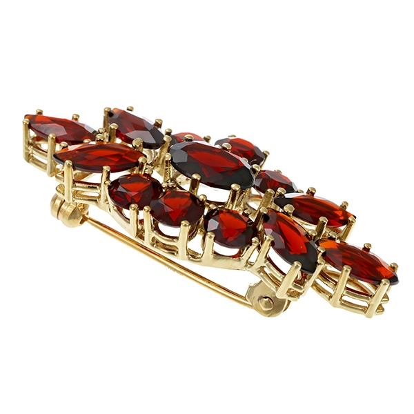 Brosche, 8K, Gelbgold, Granat