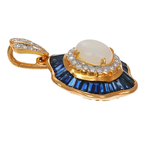 Anhänger, 18K, Gelbgold, Brillant, Opal, Saphir