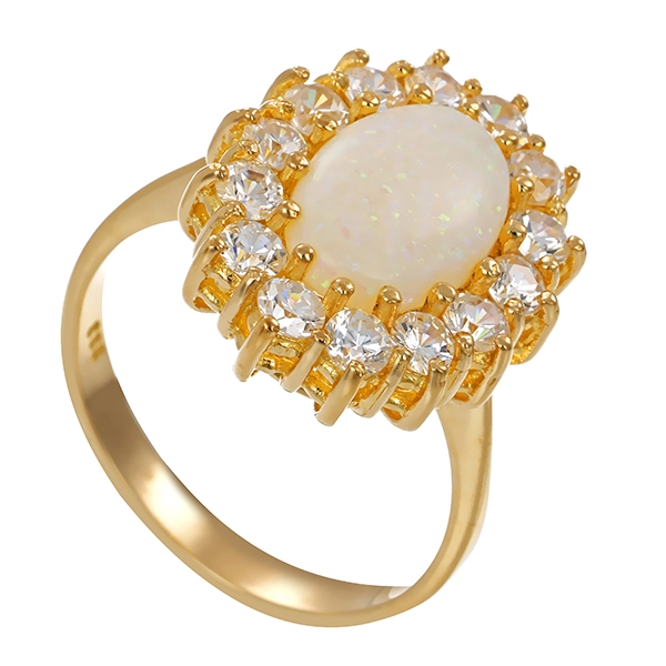 Ring, 8K, Gelbgold, synthetischer Opal, Zirkonia