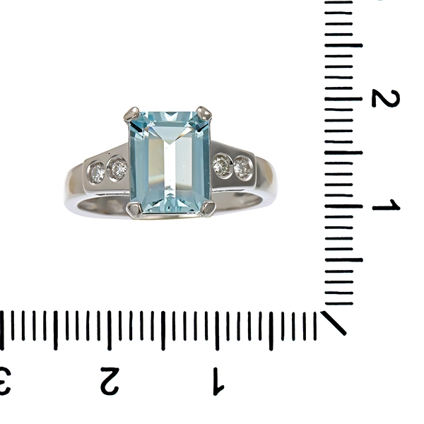 Ring, 18K, Weißgold, Brillanten, Aquamarin