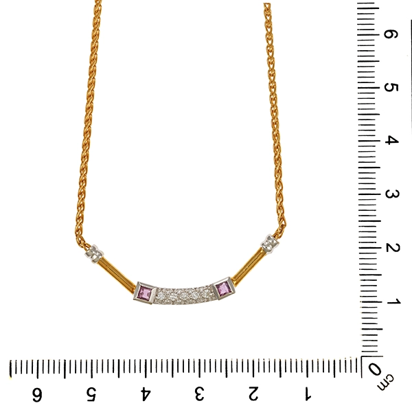 Collier, 18K, Gelb-/Weißgold, Rubin, Brillant