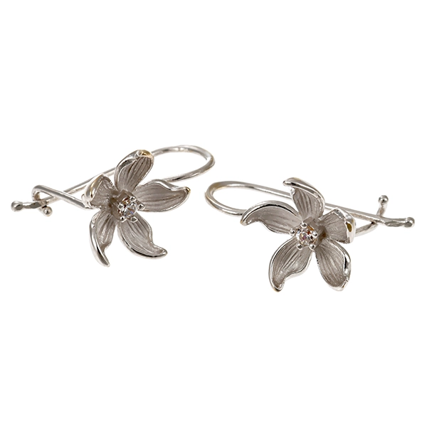 Ohrhänger, 18K, Weißgold, Zirkonia, Blume