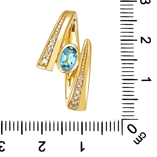 Anhänger, 14K, Gelbgold, Zirkonia, Blautopas