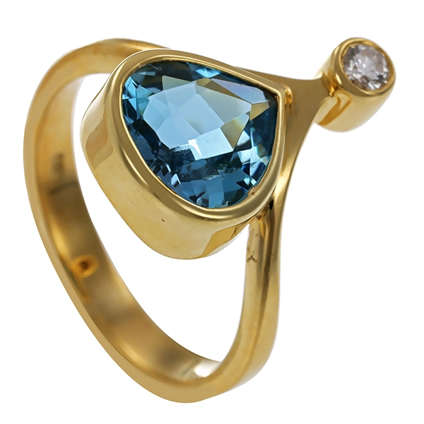 Ring, 14K, Gelbgold, Schmuckstein, Brillant