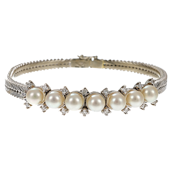 Armband, 18K, Weißgold, Diamanten, Perlen