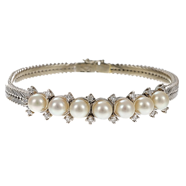 Armband, 18K, Weißgold, Diamanten, Perlen
