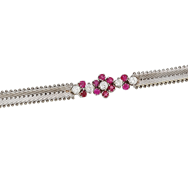Armband, 18K, Weißgold, Brillanten, Rubine