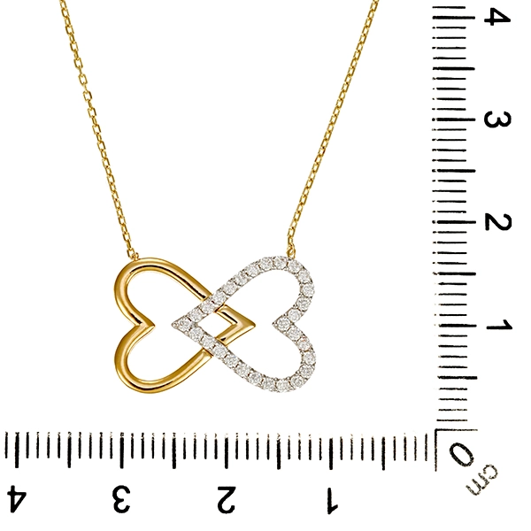 Collier, 14K, Gelb-/Weißgold, Zirkonia, Herzen