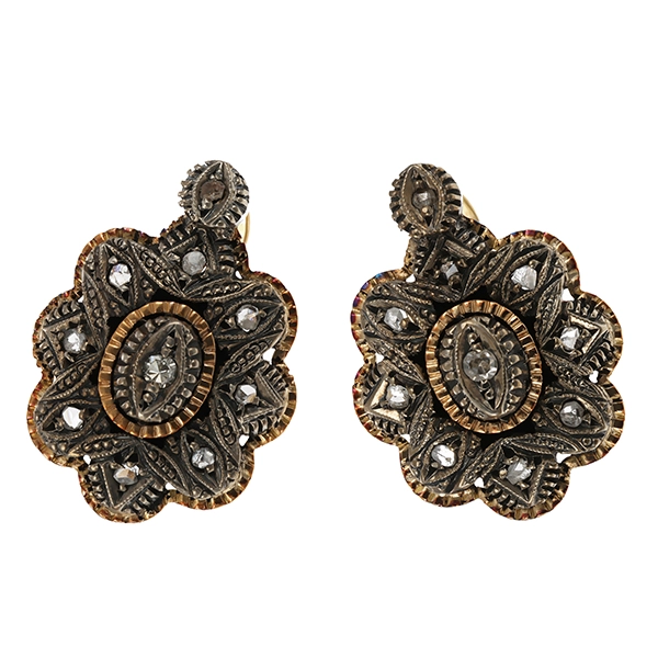 Ohrhänger, 14K/Gelbgold mit Silber, Diamatrosen