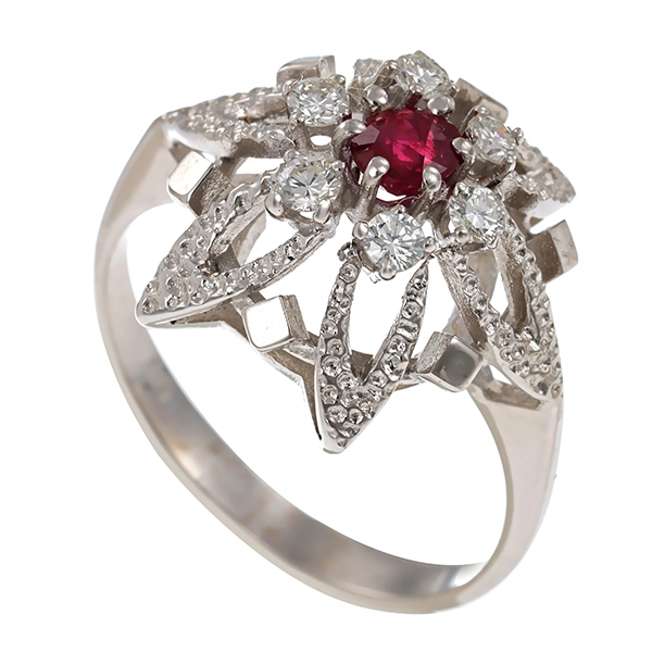 Ring, 14K, Weißgold, Brillant, Rubin