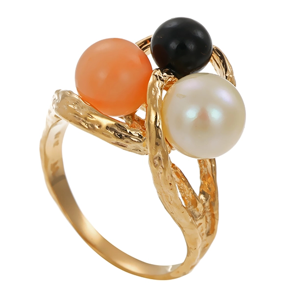 Ring, 14K, Gelbgold, Perlen, Koralle