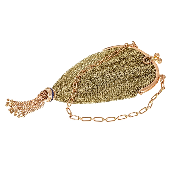 Kleine Tasche, 8K, Gelbgold, synth. Saphire